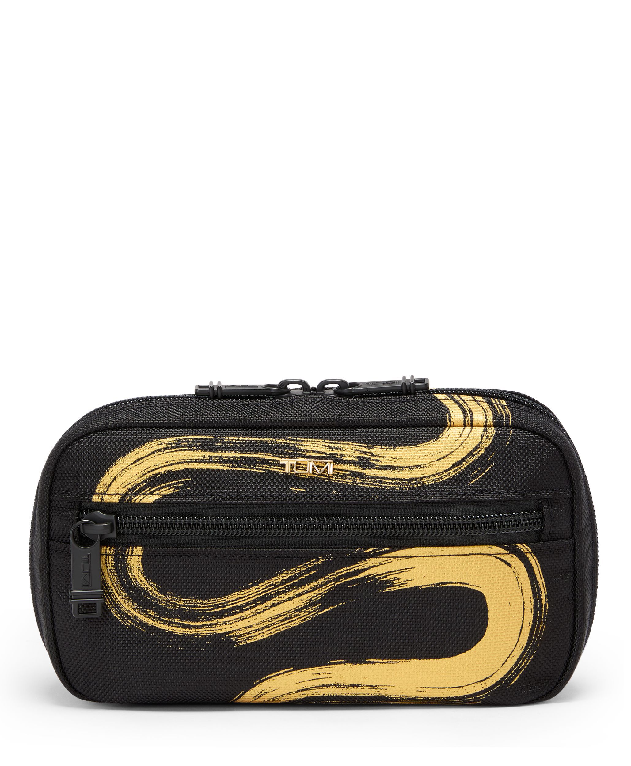 Zip-Around Case in Gold Brush Stroke | Travel Accessory